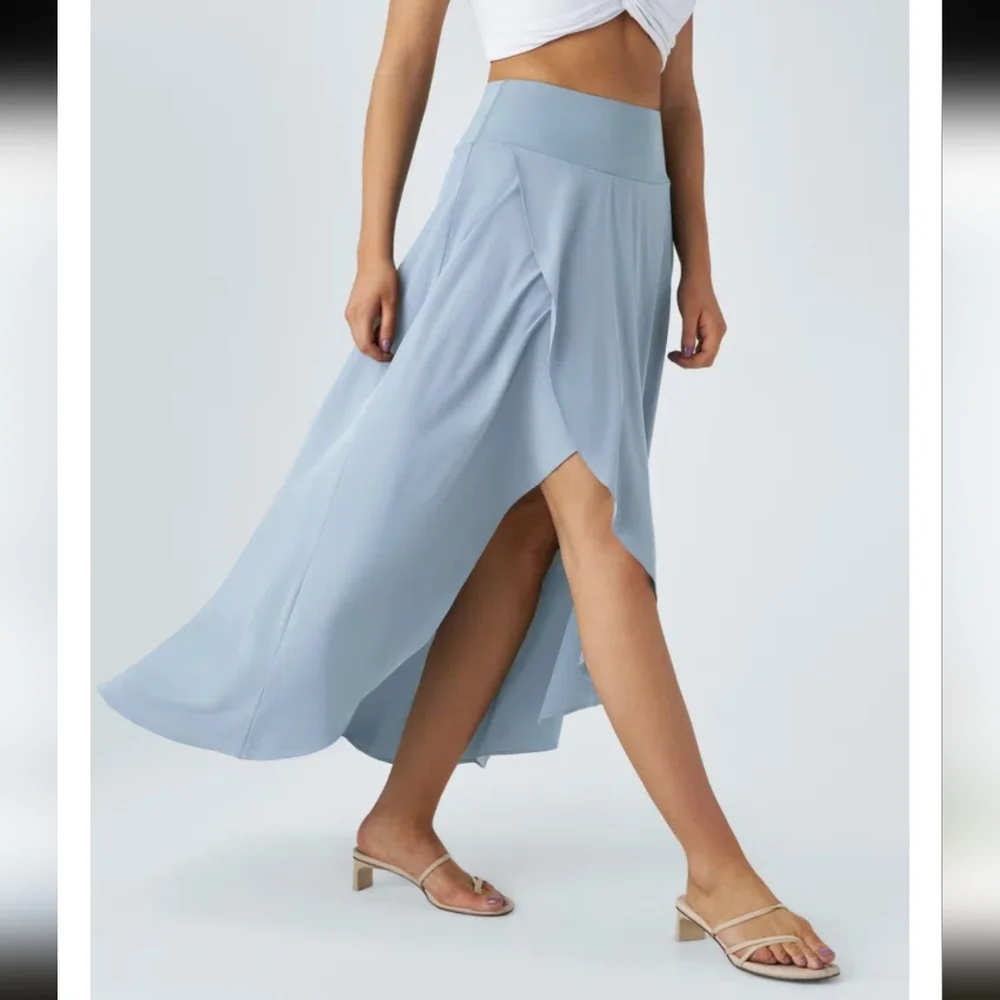 NWT Halara Breezeful 2-in-1 maxi skort high waist Asimetrica light blue ballad L - Picture 8 of 14